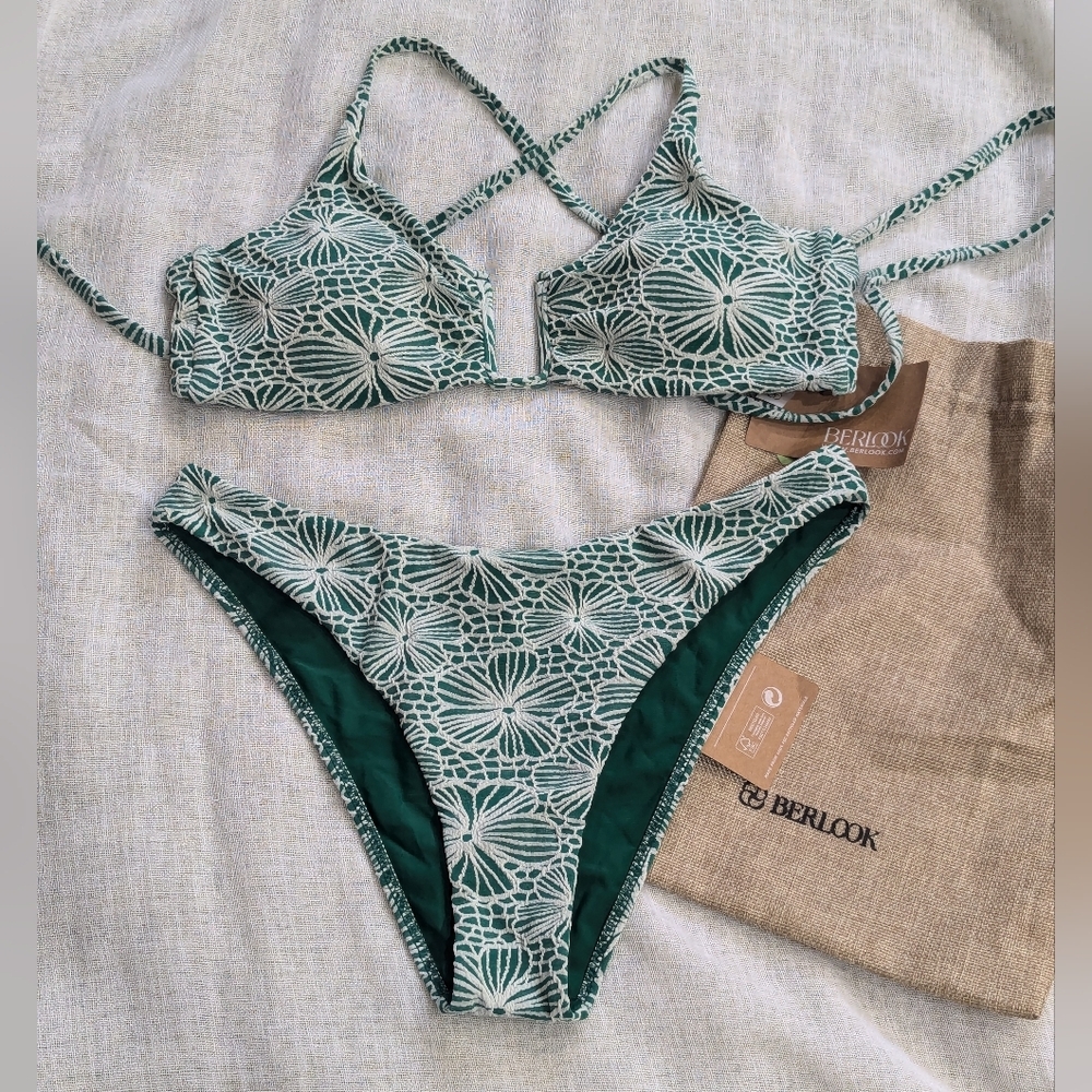 Berlook Green Floral Lace-Effect Bikini Set